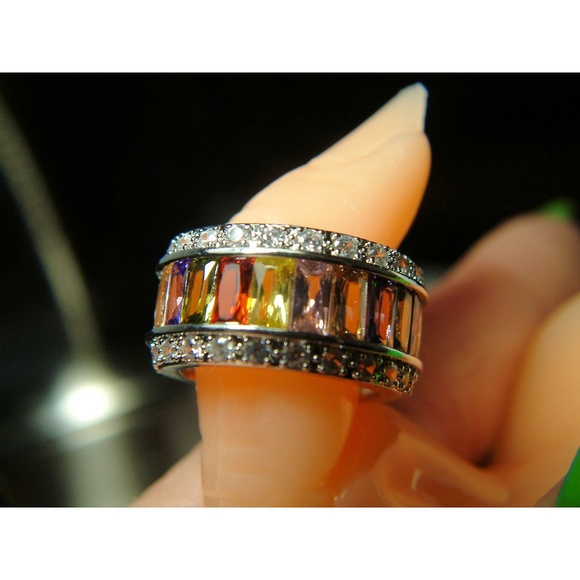 Multicolor Platinum Ring Set With CZ - Picture 7 of 8